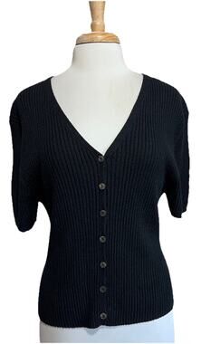 North Crest Vintage Y2K Black Ribbed Sweater Top Button Up V-Neck Bella Goth XL